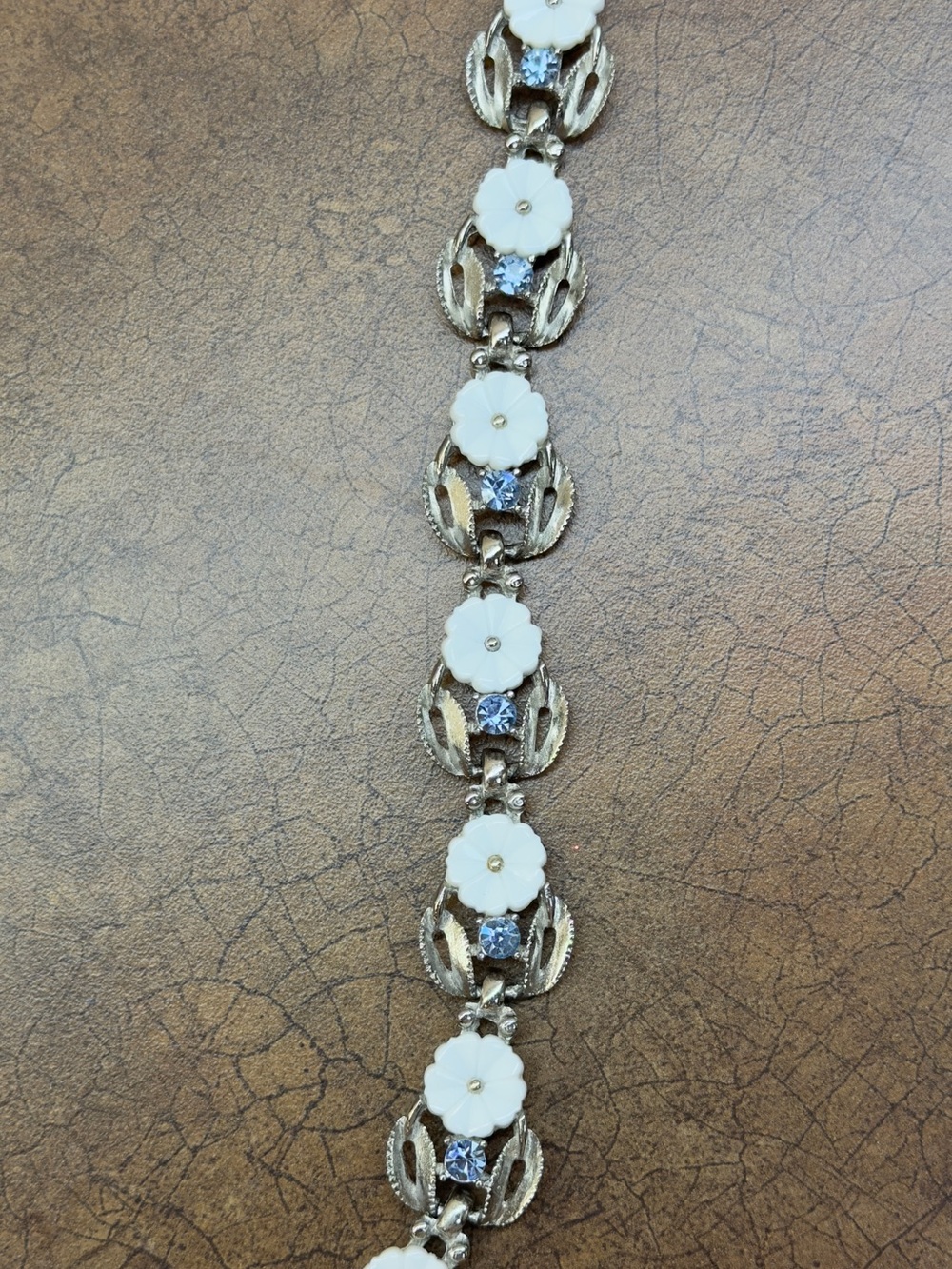White Floral Crystal Link Bracelet